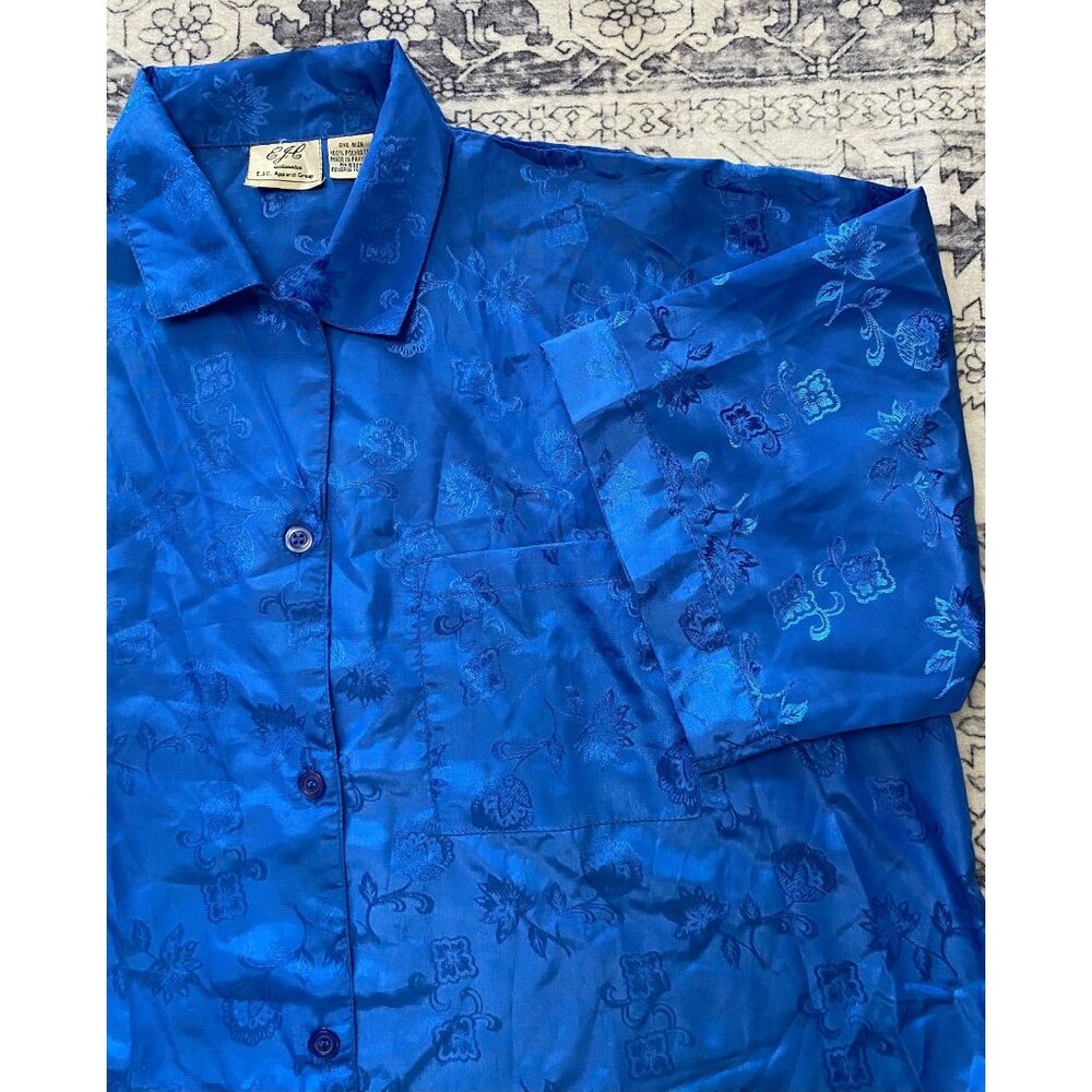 E.J.C. Blue Floral Jacquard Button-Up Night Shirt Gown Vintage Intimates